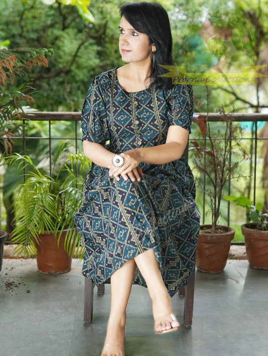 Multi Color Ajarakh Printed Cotton Dress