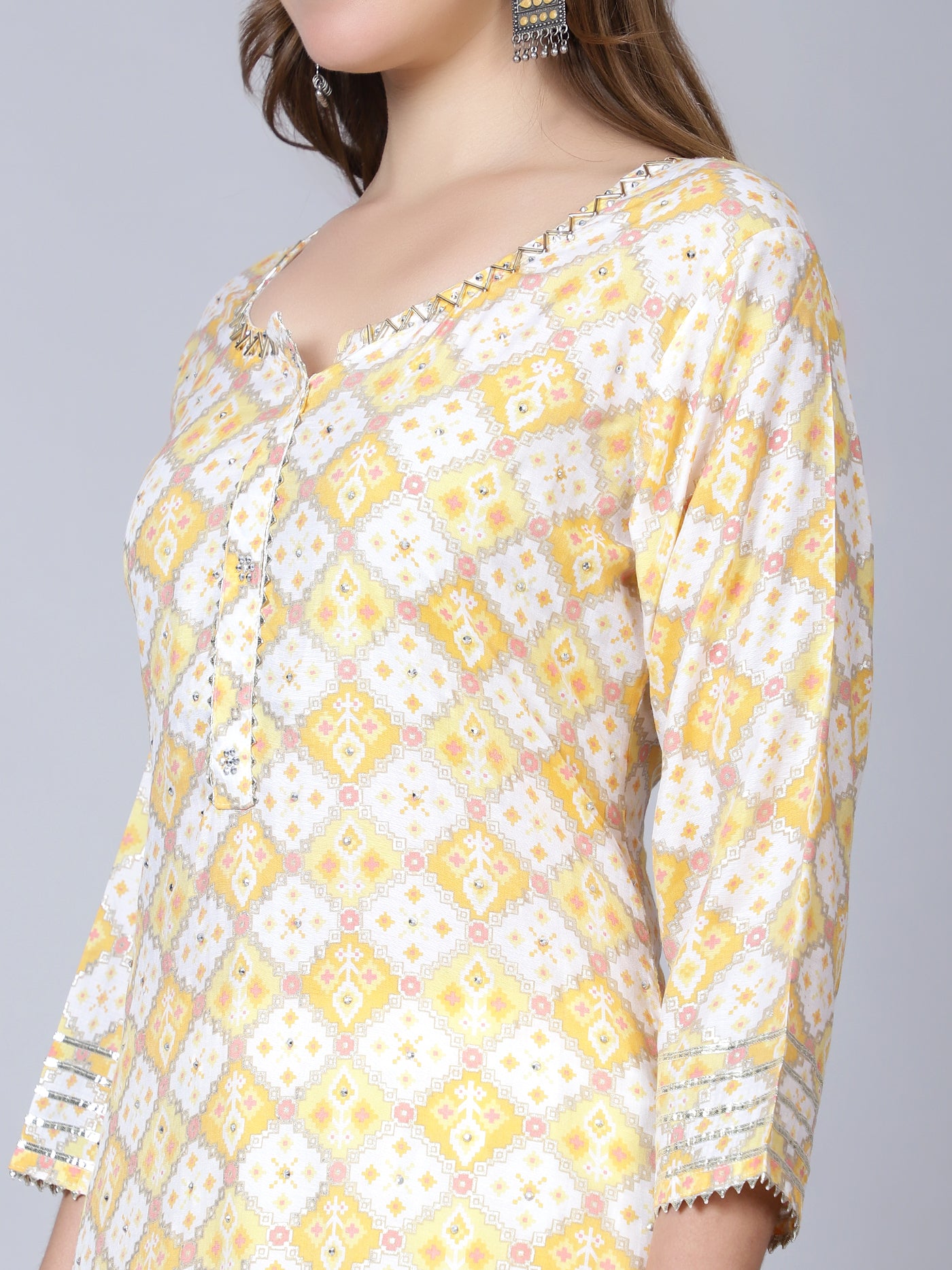 Yellow Cotton Printed Suit - Set of 3