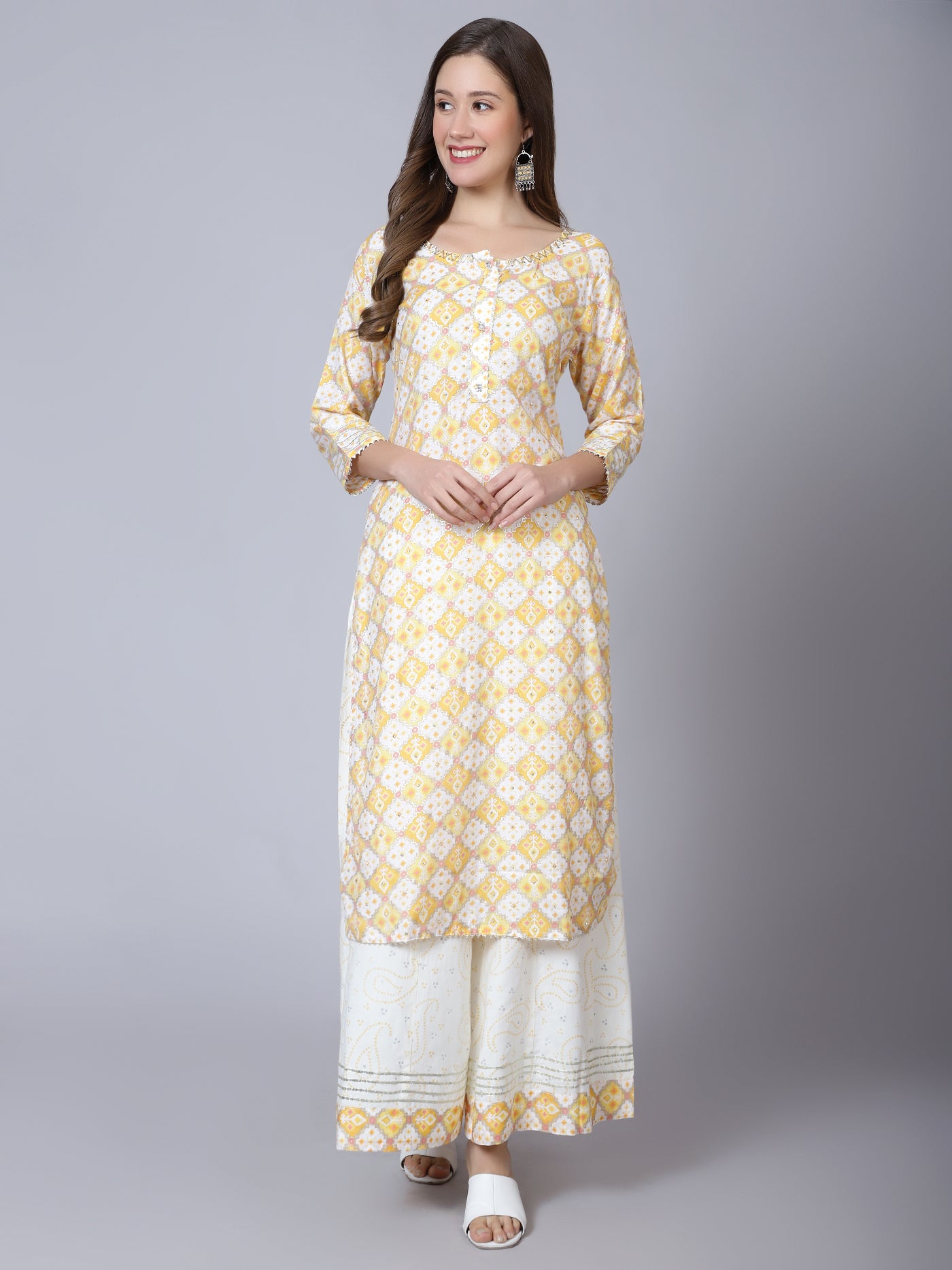 Yellow Cotton Printed Suit - Set of 3