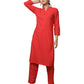 Red Solid Metal Embellishment Cotton Kurta