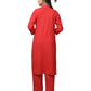 Red Solid Metal Embellishment Cotton Kurta