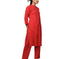 Red Solid Metal Embellishment Cotton Kurta