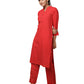 Red Solid Metal Embellishment Cotton Kurta