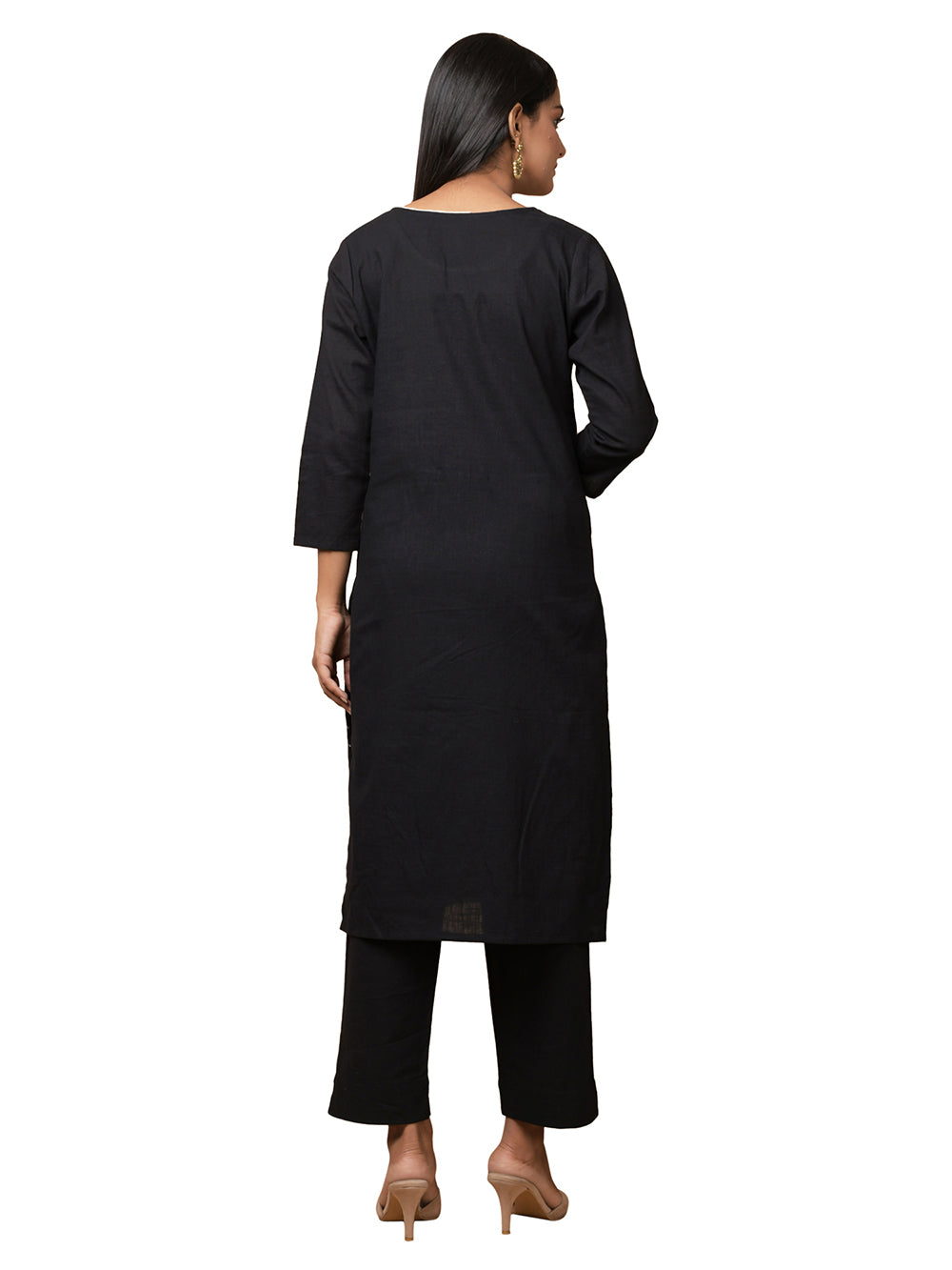 Black Solid Sequin Embellishment Cotton Kurta