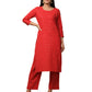 Red Solid Sequin Embellishment Cotton Kurta