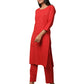 Red Solid Sequin Embellishment Cotton Kurta