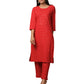 Red Solid Sequin Embellishment Cotton Kurta