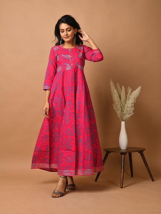 Pink Paisley Printed Cotton Kurta