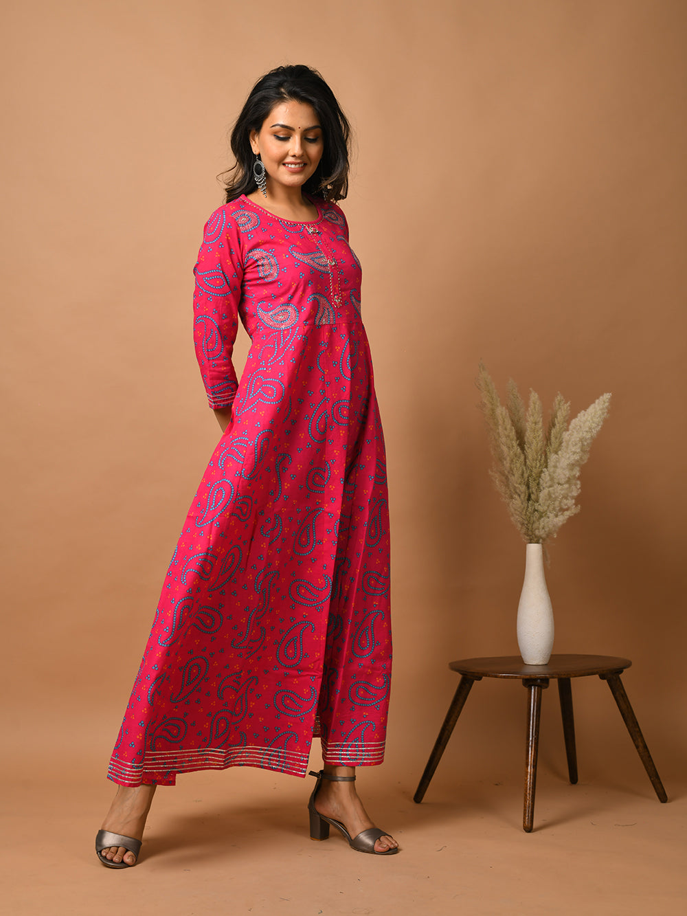 Pink Paisley Printed Cotton Kurta