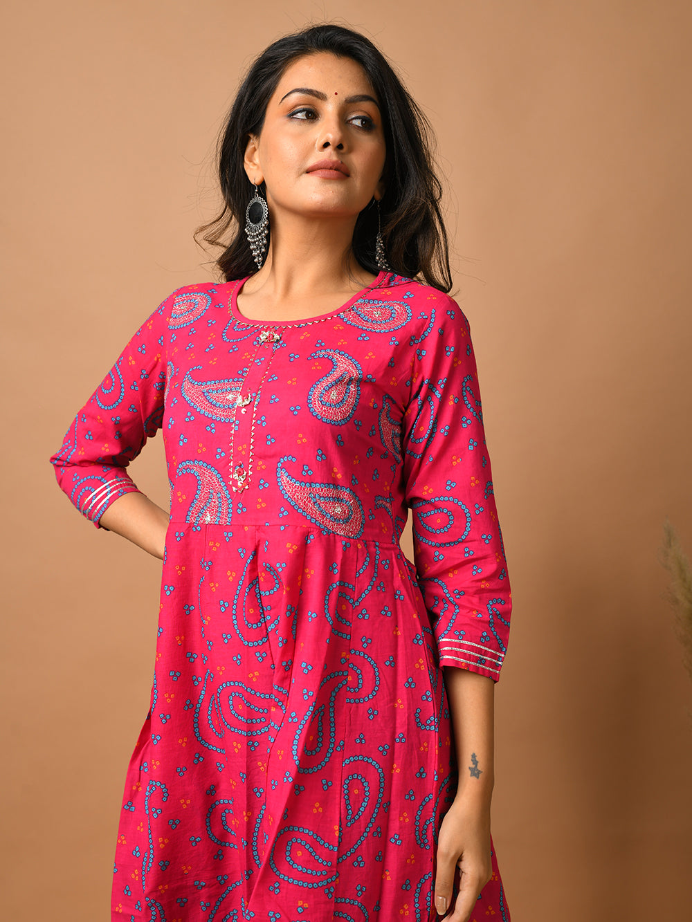 Pink Paisley Printed Cotton Kurta