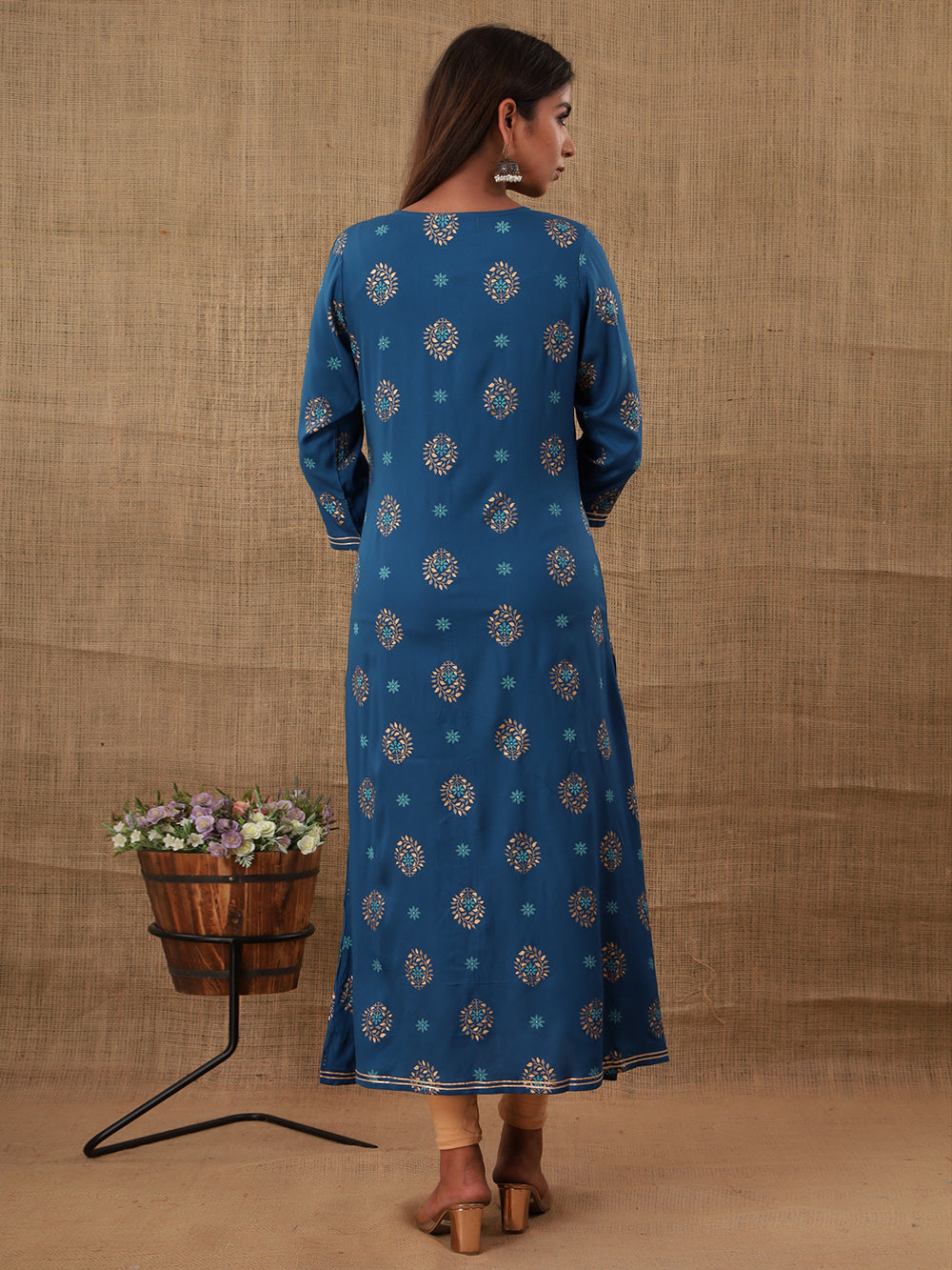 Blue Floral Printed Rayon Kurta