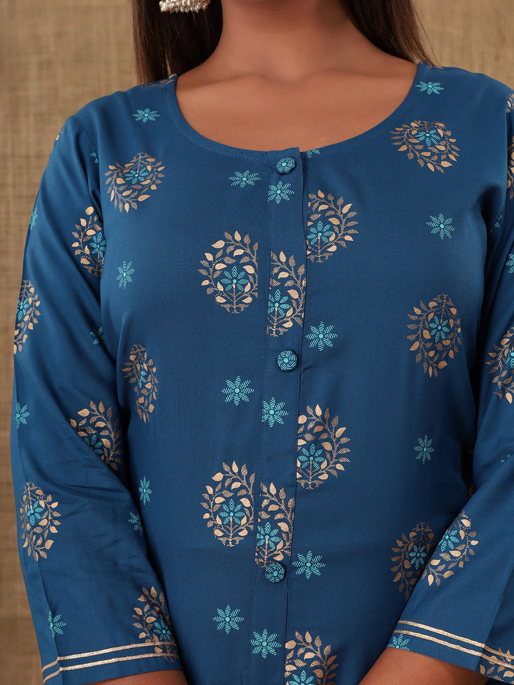 Blue Floral Printed Rayon Kurta