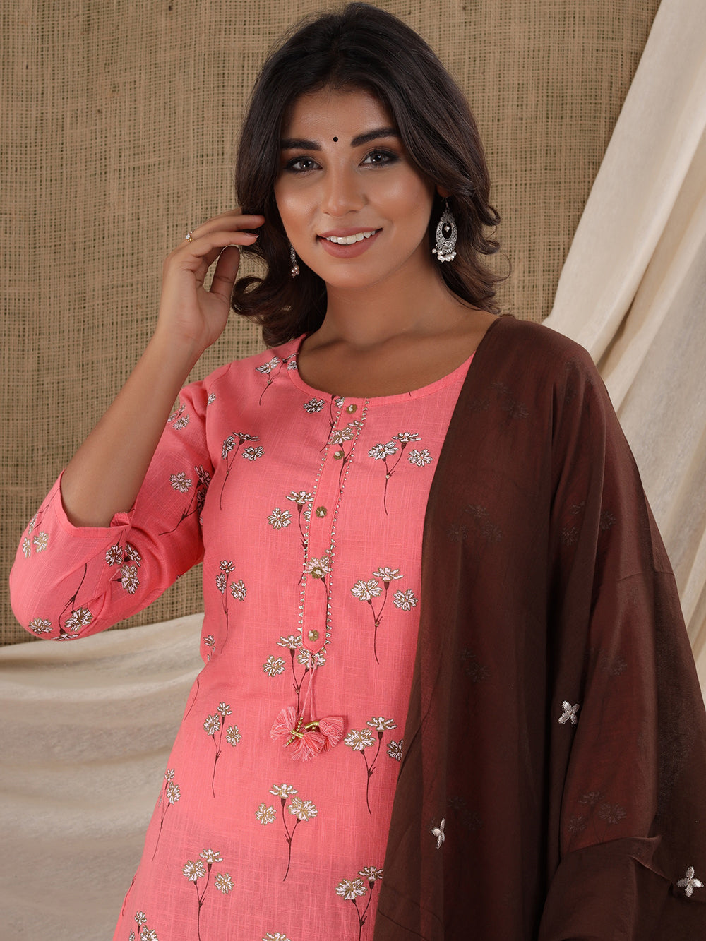 Pink Floral Printed Cotton - Suit Set