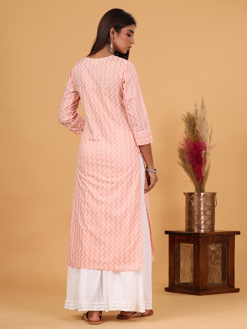 Pink Zig-Zag Printed Cotton Kurta