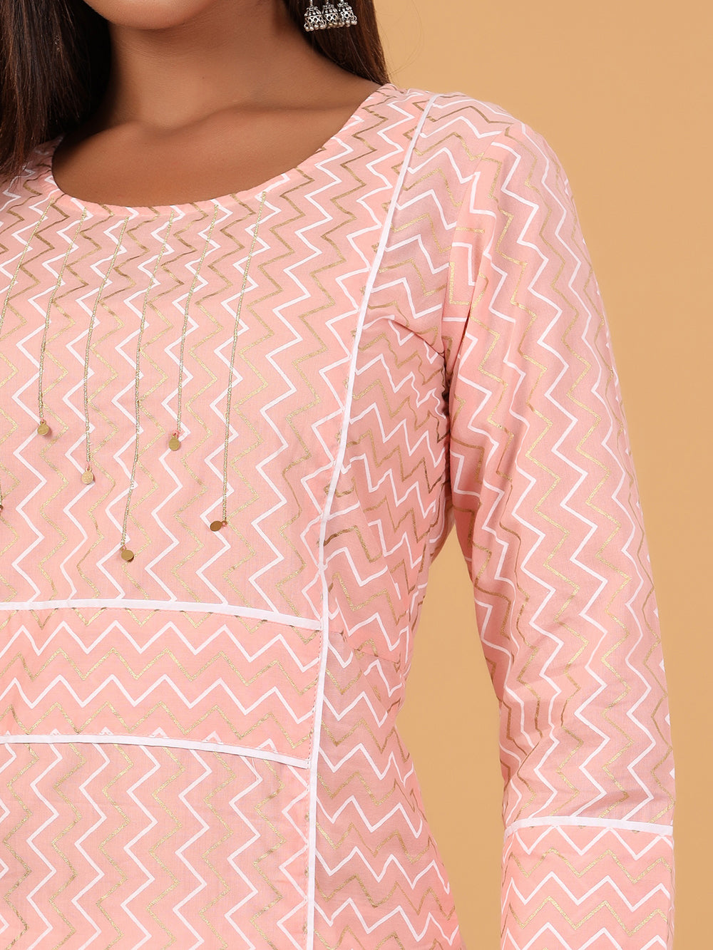 Pink Zig-Zag Printed Cotton Kurta