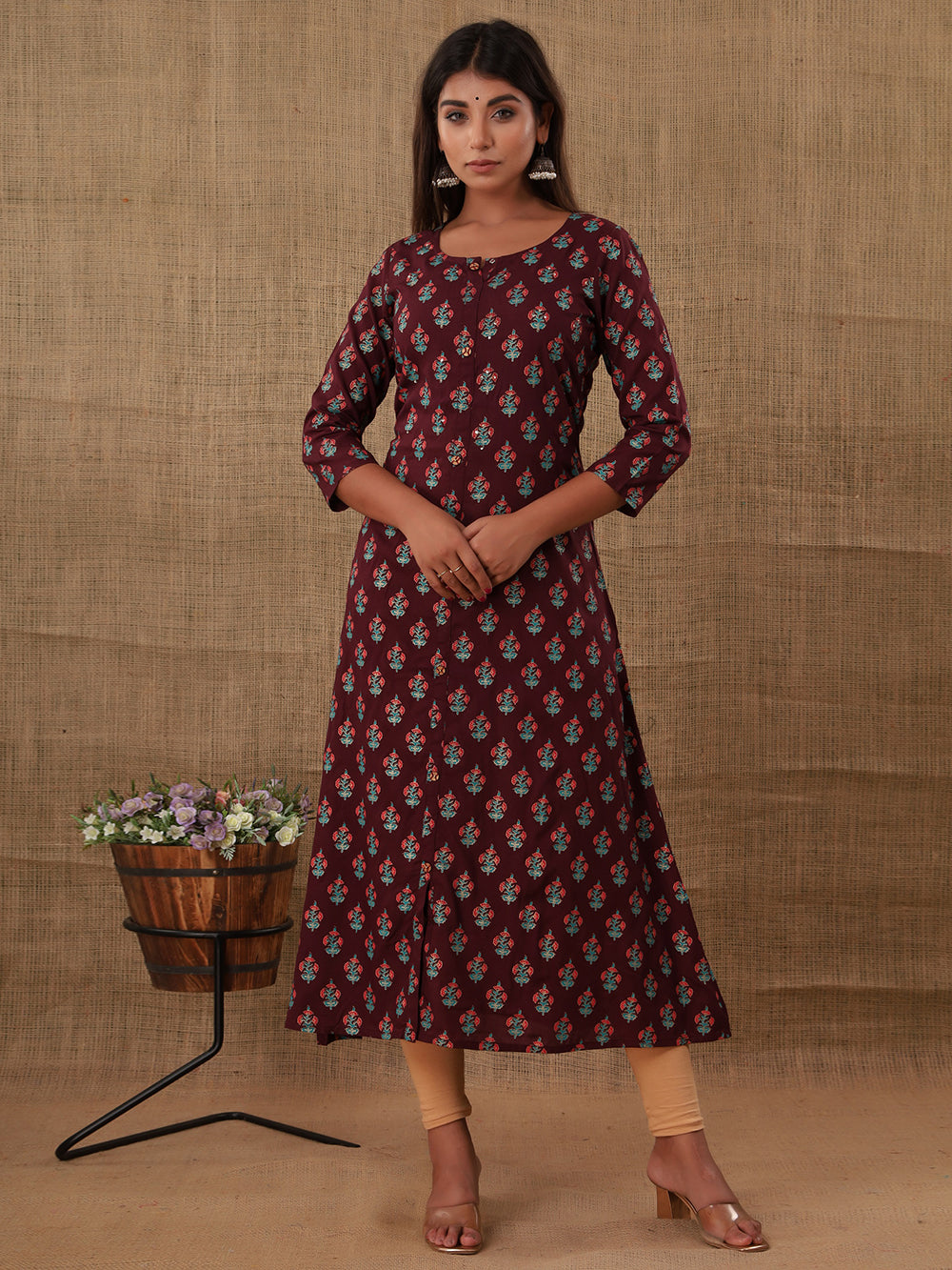 Purple Floral Printed Rayon Kurta