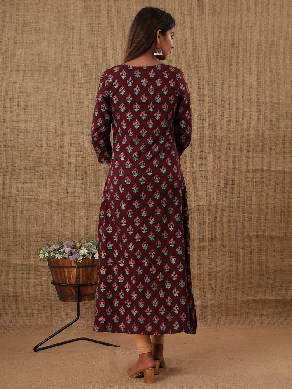 Purple Floral Printed Rayon Kurta