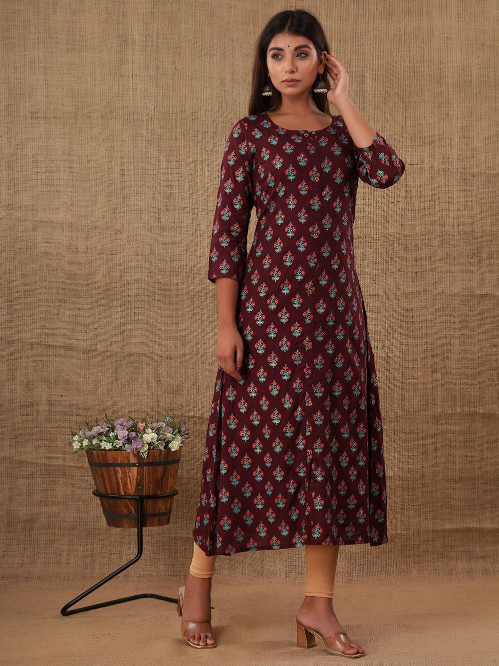 Purple Floral Printed Rayon Kurta