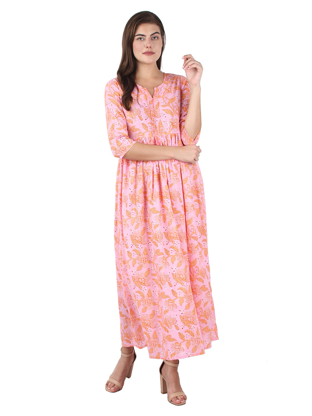 Pink Floral Printed Cotton kurta