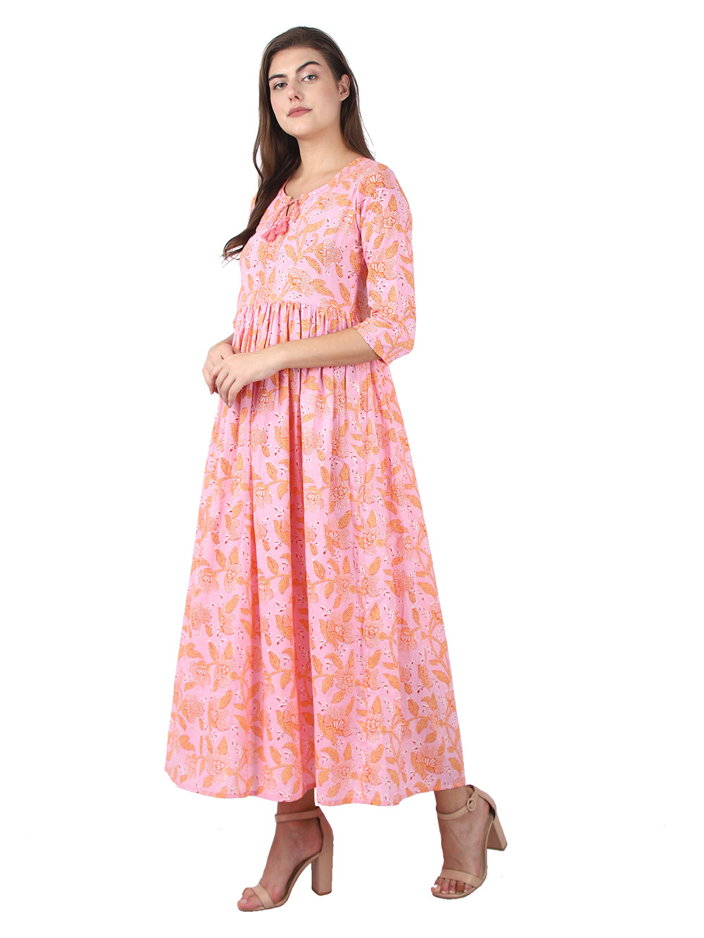 Pink Floral Printed Cotton kurta