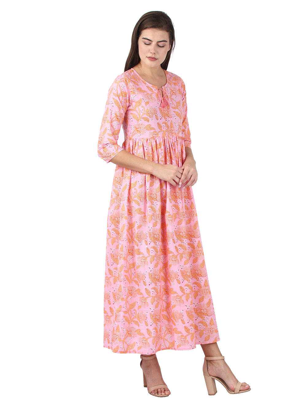 Pink Floral Printed Cotton kurta