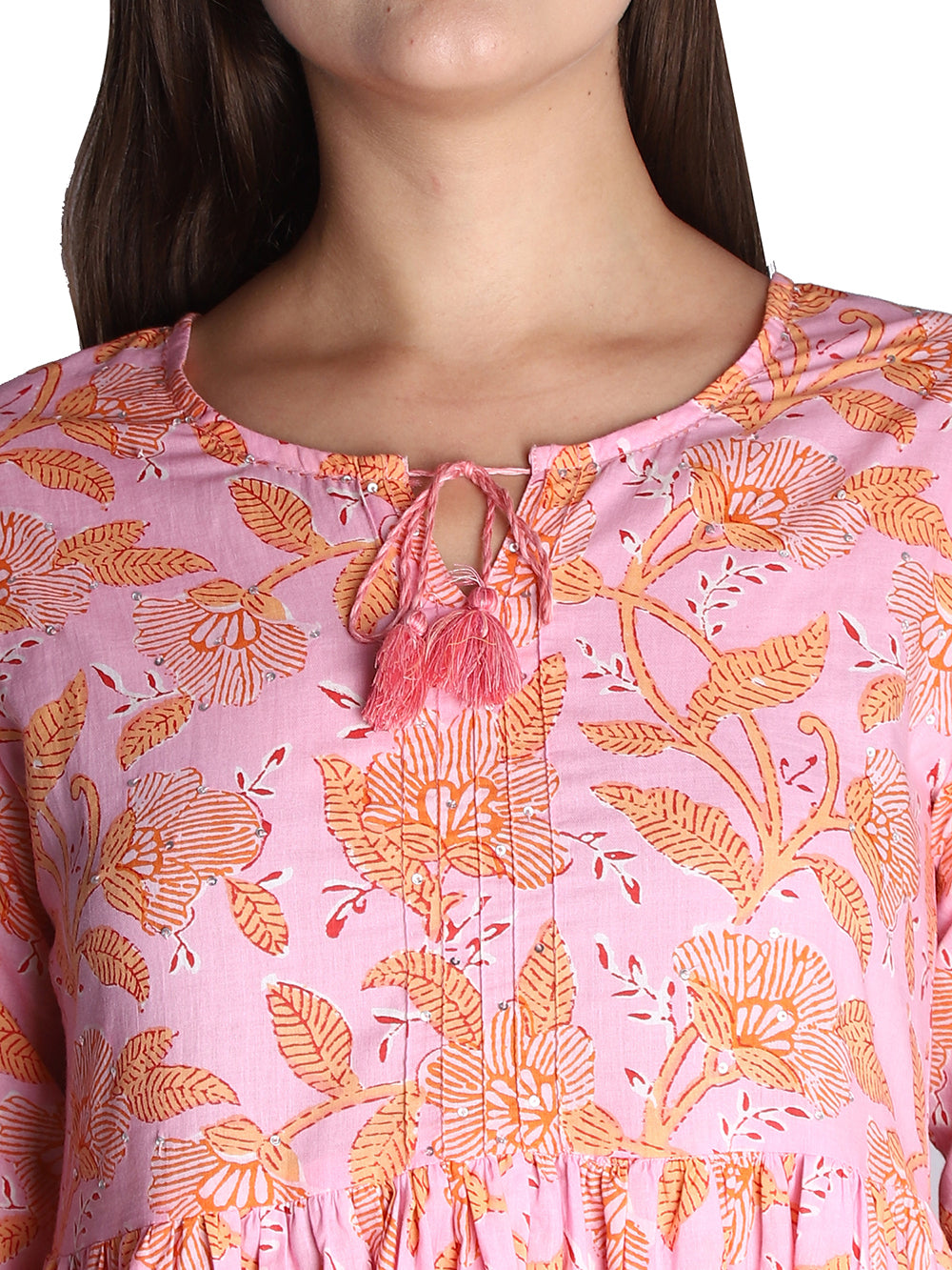 Pink Floral Printed Cotton kurta