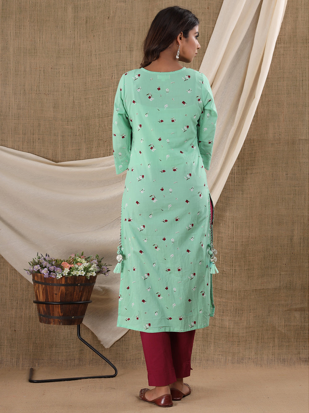 Green Floral Printed Cotton Suit Set