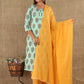 Green Block Printed Cotton Suit Set