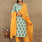 Green Block Printed Cotton Suit Set