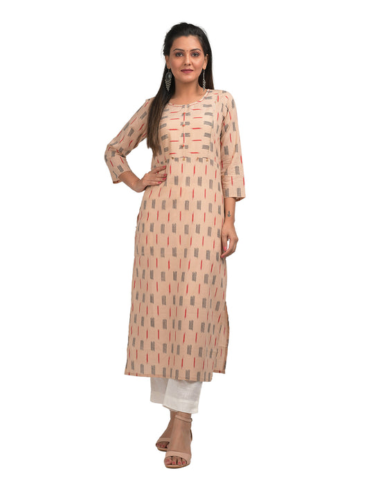 Beige Printed Cotton kurta