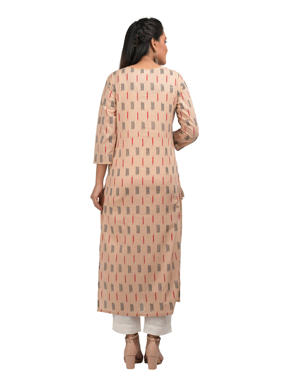 Beige Printed Cotton kurta