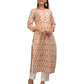 Beige Printed Cotton kurta