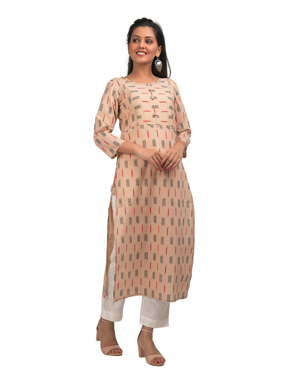 Beige Printed Cotton kurta