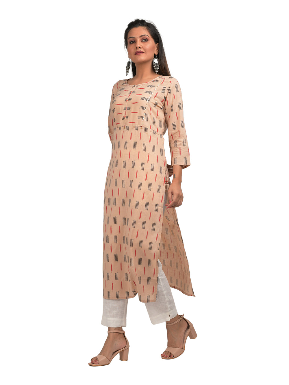 Beige Printed Cotton kurta