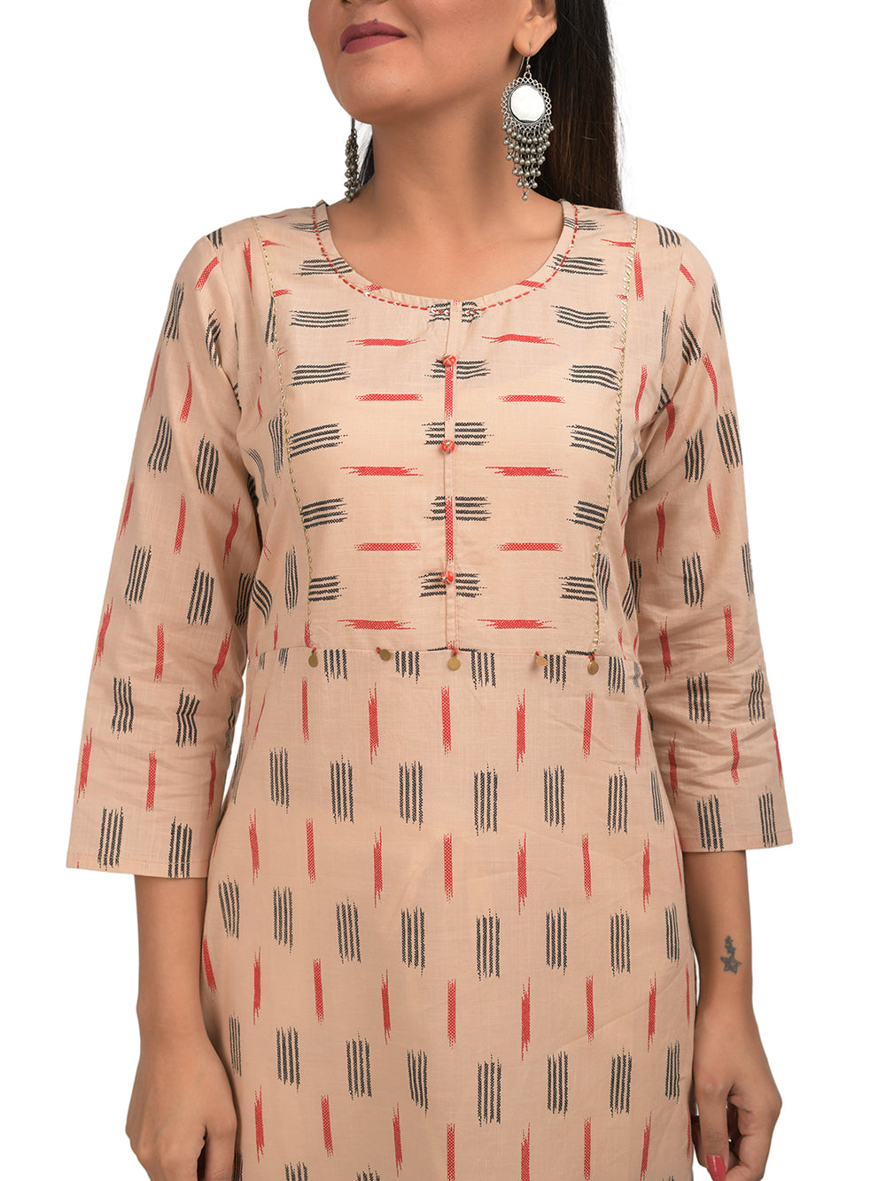 Beige Printed Cotton kurta