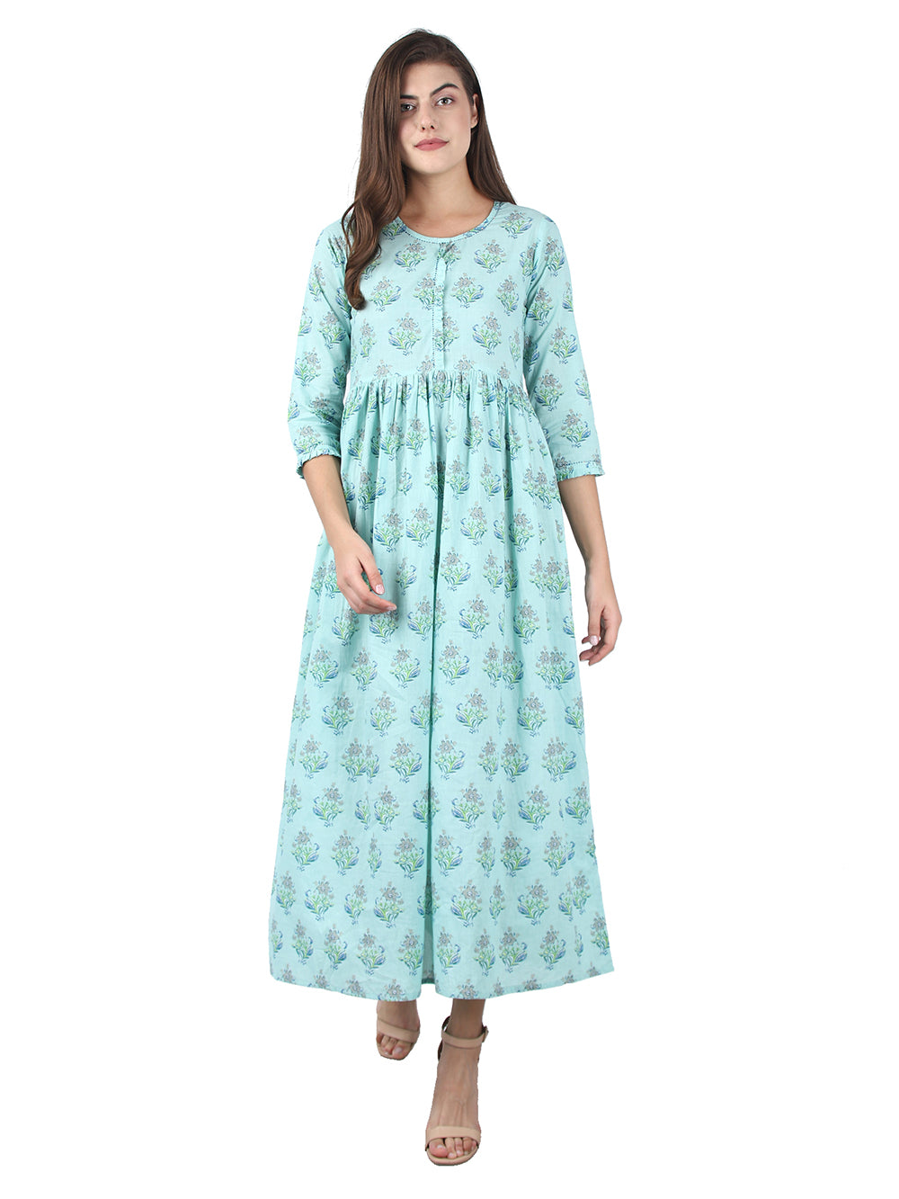 Sky Blue Floral Printed Anarkali Kurta