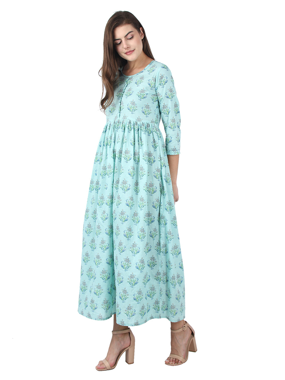 Sky Blue Floral Printed Anarkali Kurta