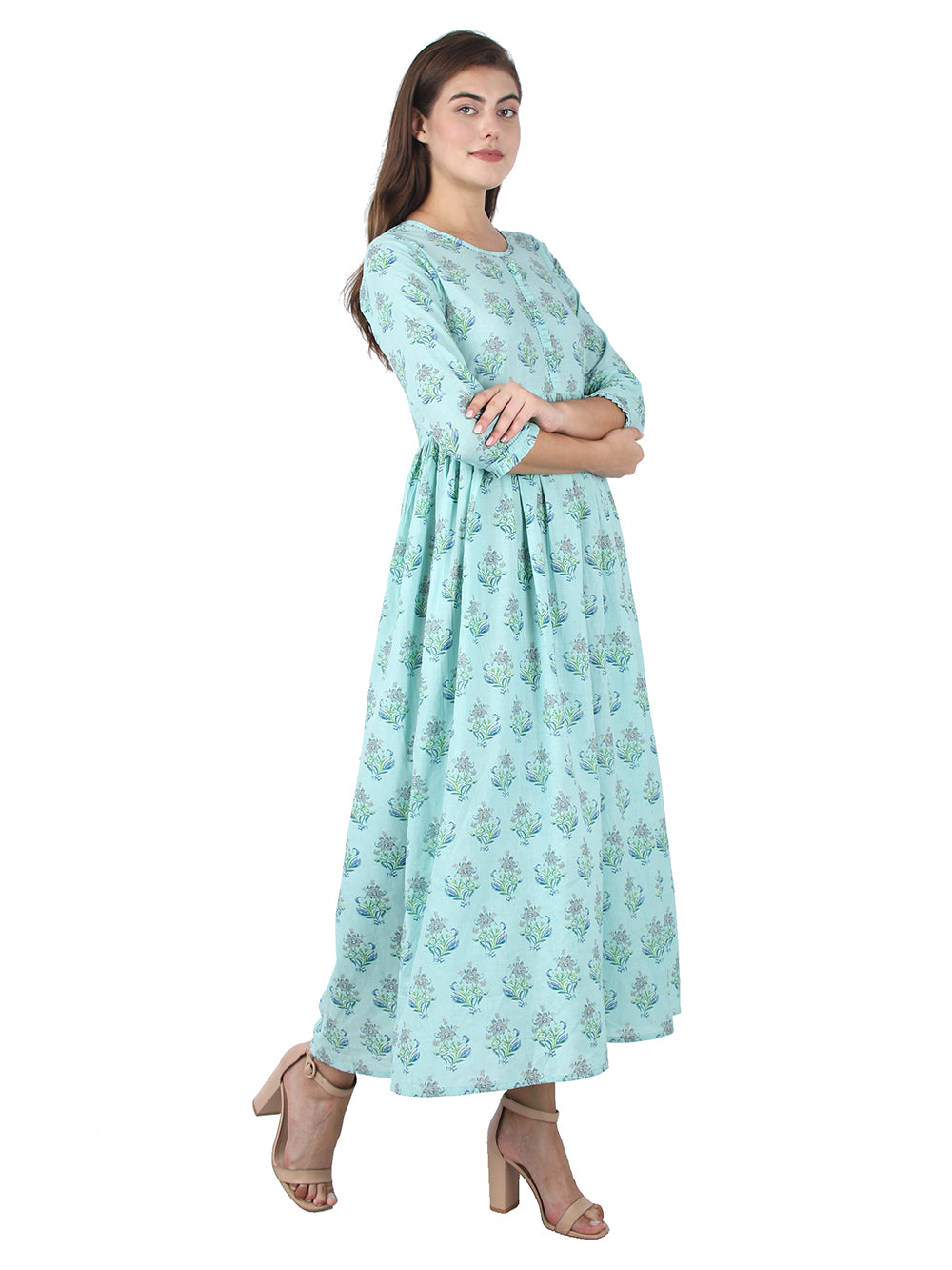 Sky Blue Floral Printed Anarkali Kurta