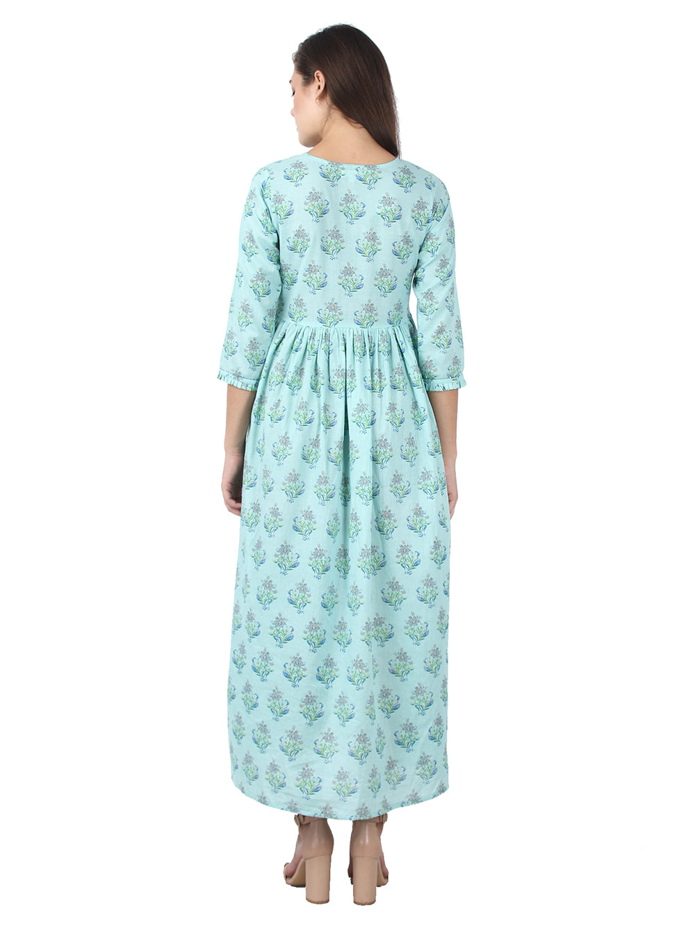 Sky Blue Floral Printed Anarkali Kurta