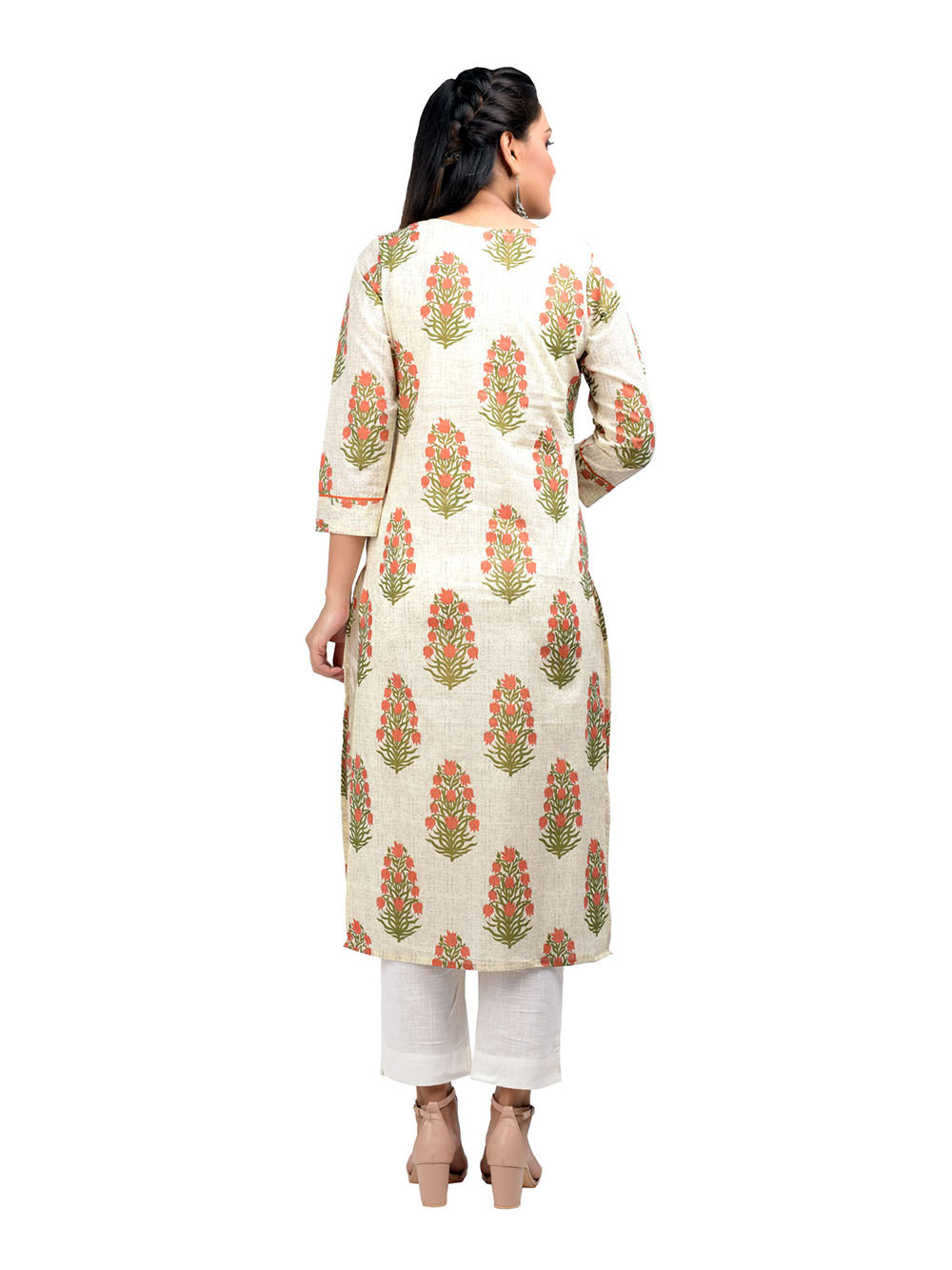 Off White Block Printed Cotton Kurta