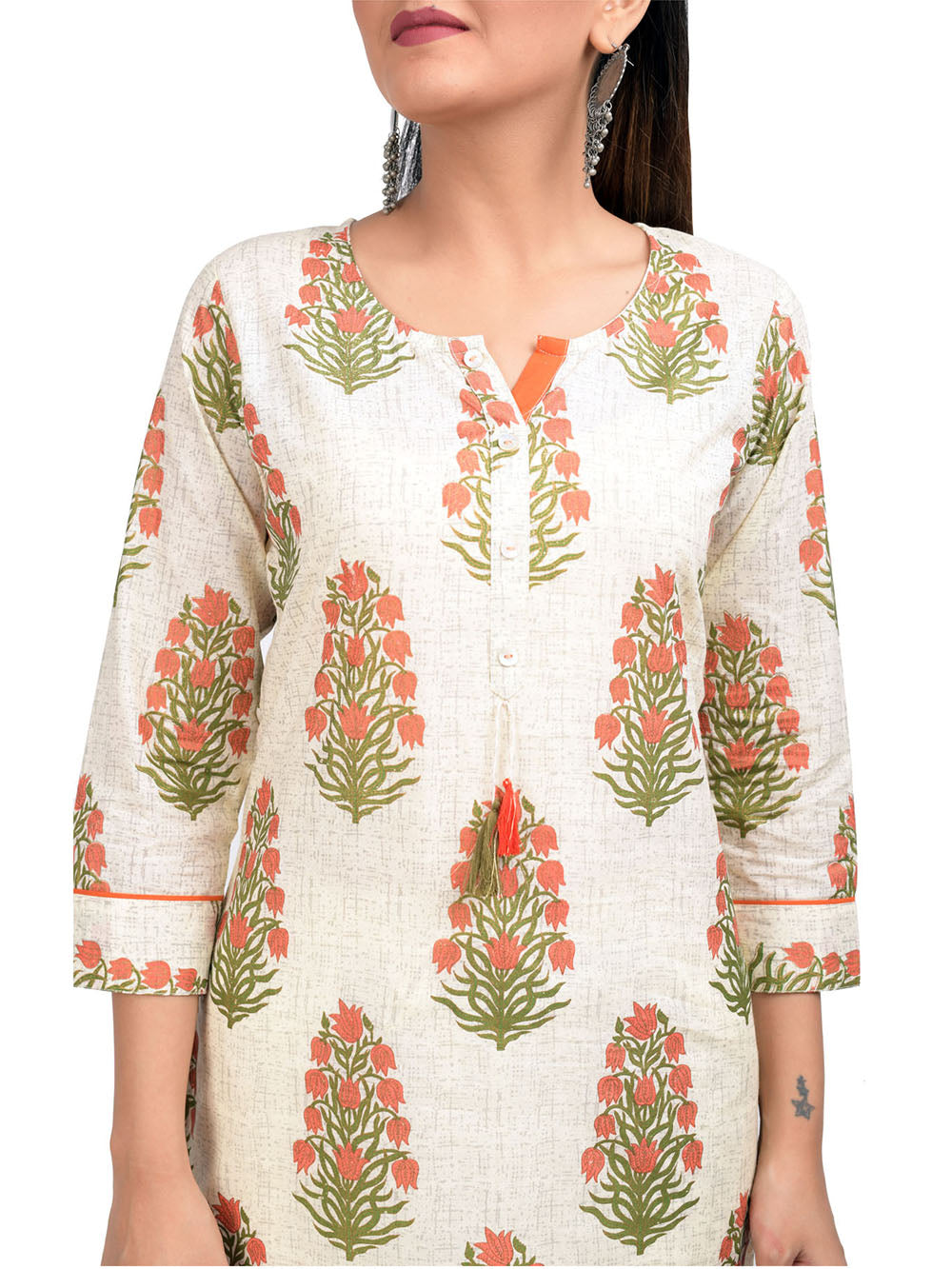 Off White Block Printed Cotton Kurta