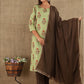 Green Brown Floral Printed Cotton Suit Set