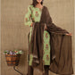 Green Brown Floral Printed Cotton Suit Set