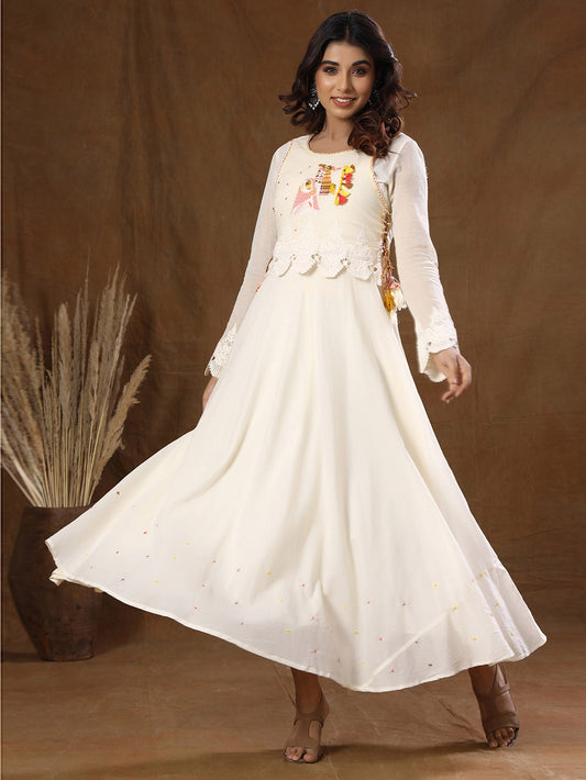 Off White Embroidered Cotton Kurta