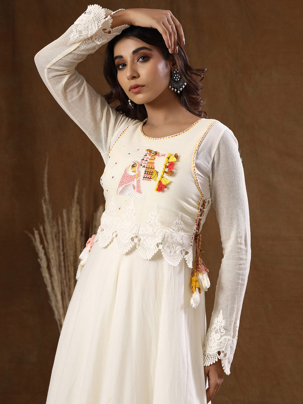 Off White Embroidered Cotton Kurta