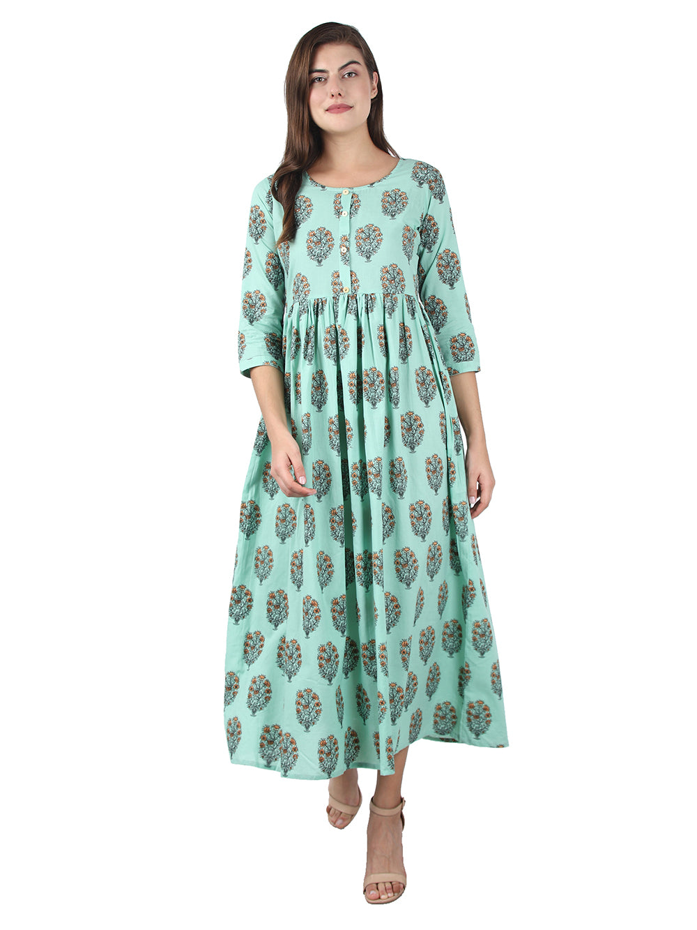 Sky Blue Floral Printed Anarkali Kurta