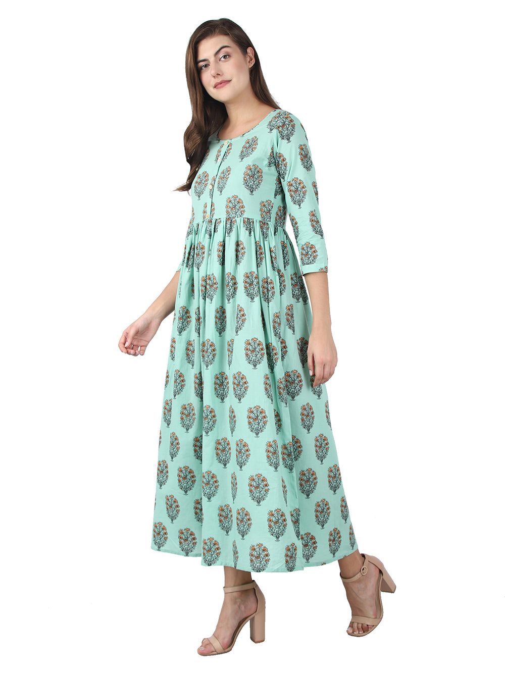 Sky Blue Floral Printed Anarkali Kurta