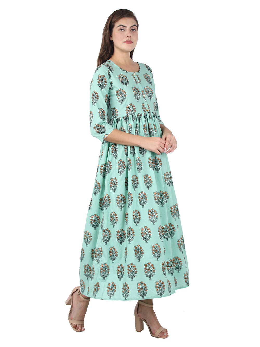 Sky Blue Floral Printed Anarkali Kurta