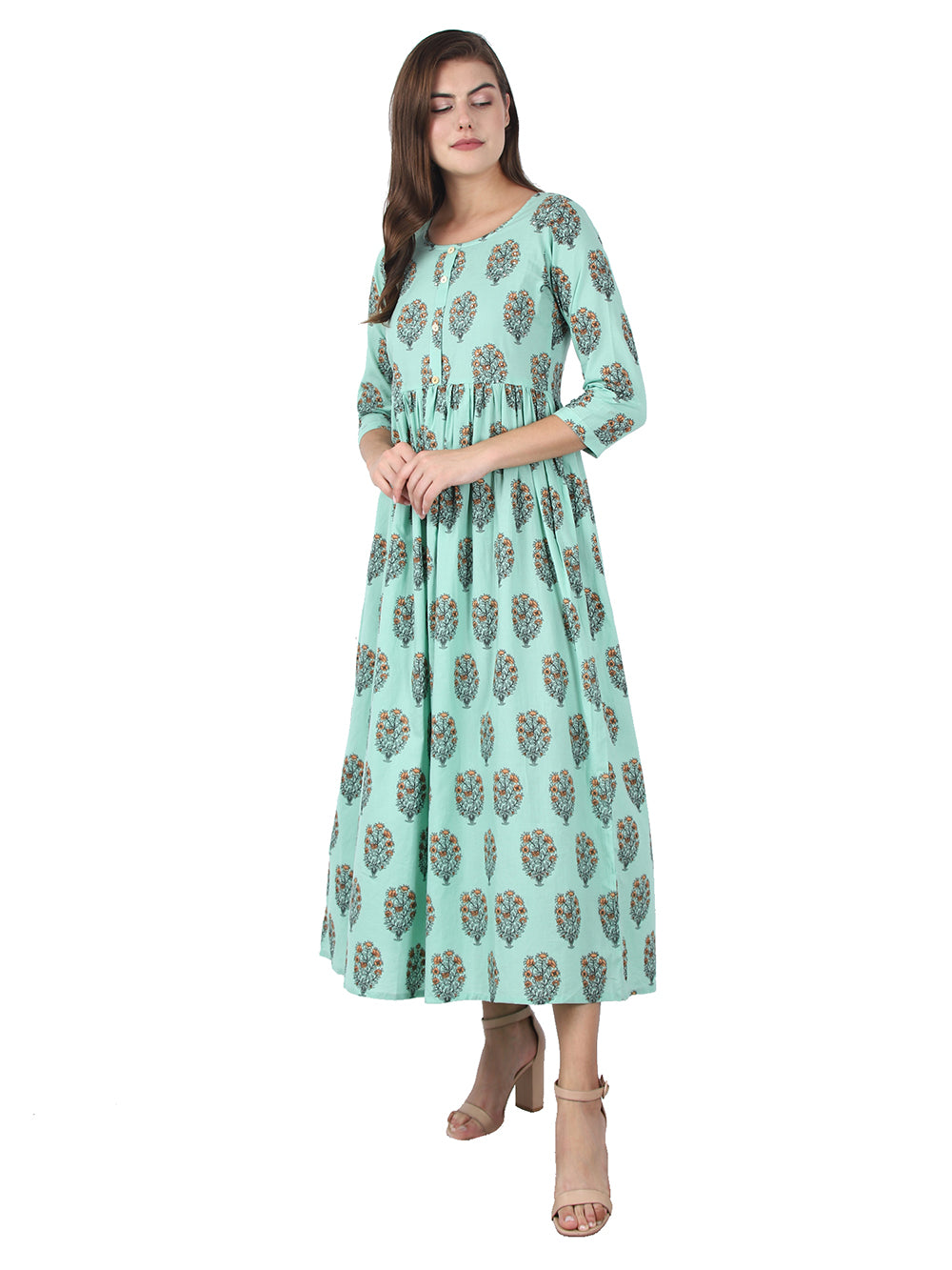 Sky Blue Floral Printed Anarkali Kurta