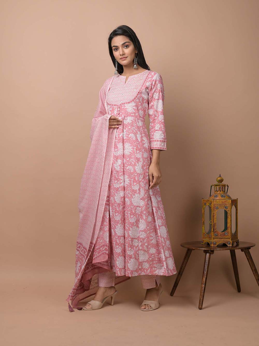 Pink Floral Printed Cotton Suit Set